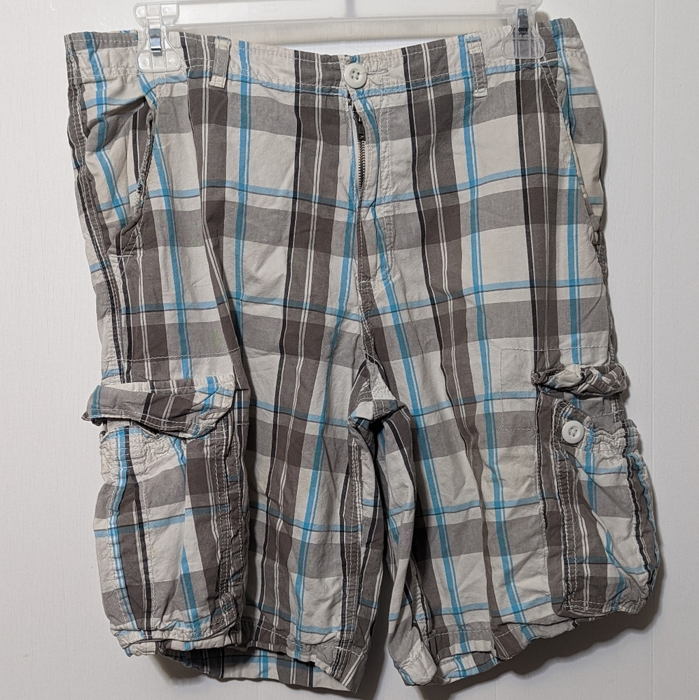 Men's OP Ocean Pacific Plaid Shorts White and Blue Size 36